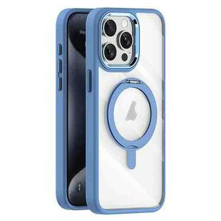 For iPhone 15 Pro Max Transparent MagSafe Magnetic Rotating Holder Phone Case(Light Blue)