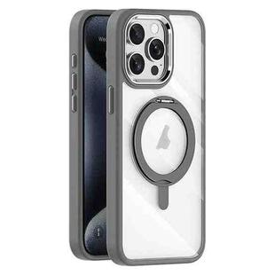For iPhone 15 Pro Transparent MagSafe Magnetic Rotating Holder Phone Case(Light Grey)