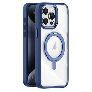 For iPhone 15 Pro Transparent MagSafe Magnetic Rotating Holder Phone Case(Dark Blue)