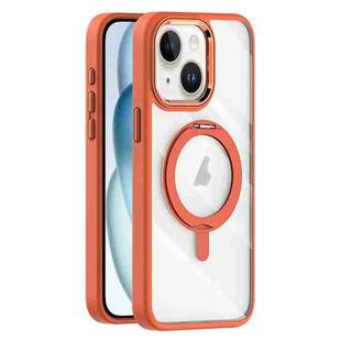 For iPhone 15 Transparent MagSafe Magnetic Rotating Holder Phone Case(Orange)