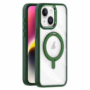 For iPhone 14 Plus Transparent MagSafe Magnetic Rotating Holder Phone Case(Dark Green)