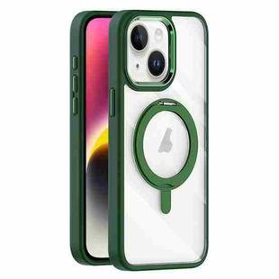 For iPhone 14 Transparent MagSafe Magnetic Rotating Holder Phone Case(Dark Green)