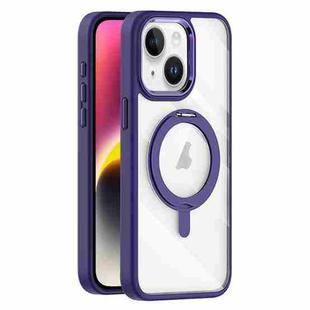 For iPhone 14 Transparent MagSafe Magnetic Rotating Holder Phone Case(Purple)