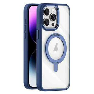 For iPhone 14 Pro Transparent MagSafe Magnetic Rotating Holder Phone Case(Dark Blue)
