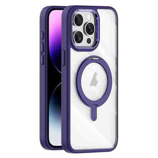 For iPhone 14 Pro Transparent MagSafe Magnetic Rotating Holder Phone Case(Purple)