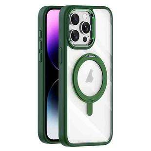 For iPhone 14 Pro Max Transparent MagSafe Magnetic Rotating Holder Phone Case(Dark Green)