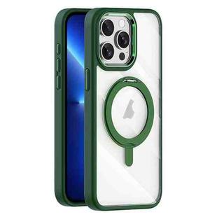 For iPhone 13 Pro Max Transparent MagSafe Magnetic Rotating Holder Phone Case(Dark Green)