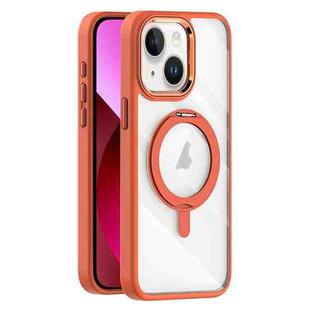 For iPhone 13 Transparent MagSafe Magnetic Rotating Holder Phone Case(Orange)