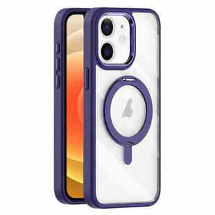 For iPhone 12 Transparent MagSafe Magnetic Rotating Holder Phone Case(Purple)