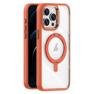 For iPhone 12 Pro Max Transparent MagSafe Magnetic Rotating Holder Phone Case(Orange)