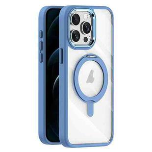 For iPhone 12 Pro Max Transparent MagSafe Magnetic Rotating Holder Phone Case(Light Blue)