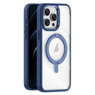 For iPhone 12 Pro Max Transparent MagSafe Magnetic Rotating Holder Phone Case(Dark Blue)