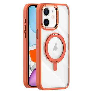 For iPhone 11 Transparent MagSafe Magnetic Rotating Holder Phone Case(Orange)