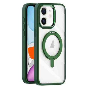 For iPhone 11 Transparent MagSafe Magnetic Rotating Holder Phone Case(Dark Green)