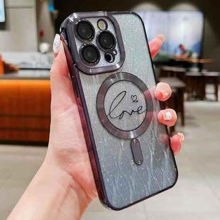 For iPhone 11 Pro Dual-Love Leaves Gradient Glitter Magsafe TPU Phone Case(Black)