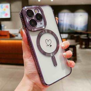 For iPhone 11 Pro Max Loves Carbon Fiber Clear Plated Magsafe TPU Phone Case(Purple)