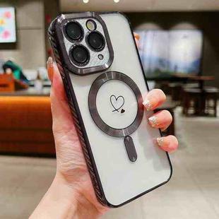 For iPhone 11 Pro Loves Carbon Fiber Clear Plated Magsafe TPU Phone Case(Black)