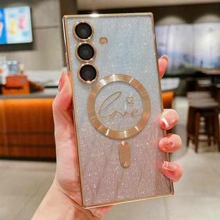 For Samsung Galaxy S25+ 5G Dual-Love Leaves Gradient Glitter MagSafe TPU Phone Case(Gold)