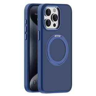 For iPhone 15 Pro Skin Feel Frosted MagSafe Magnetic Holder Phone Case(Dark Blue)