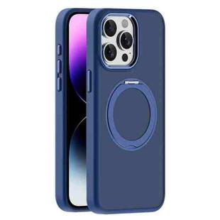 For iPhone 14 Pro Max Skin Feel Frosted MagSafe Magnetic Holder Phone Case(Dark Blue)