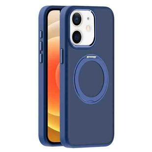 For iPhone 12 Skin Feel Frosted MagSafe Magnetic Holder Phone Case(Dark Blue)