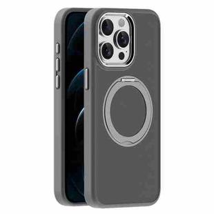 For iPhone 12 Pro Max Skin Feel Frosted MagSafe Magnetic Holder Phone Case(Dark Grey)