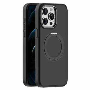 For iPhone 12 Pro Max Skin Feel Frosted MagSafe Magnetic Holder Phone Case(Black)