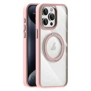 For iPhone 15 Pro Max Transparent MagSafe Magnetic Holder Phone Case(Pink)