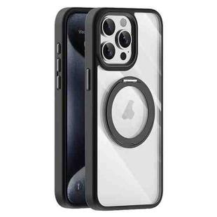 For iPhone 15 Pro Transparent MagSafe Magnetic Holder Phone Case(Black)