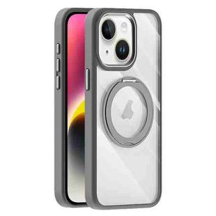 For iPhone 14 Plus Transparent MagSafe Magnetic Holder Phone Case(Light Grey)