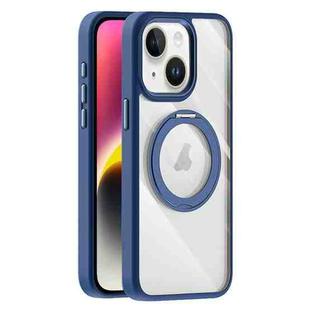 For iPhone 14 Plus Transparent MagSafe Magnetic Holder Phone Case(Dark Blue)