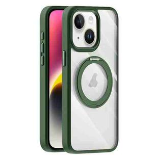 For iPhone 14 Plus Transparent MagSafe Magnetic Holder Phone Case(Dark Green)