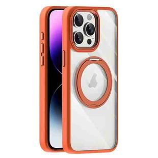 For iPhone 14 Pro Transparent MagSafe Magnetic Holder Phone Case(Orange)