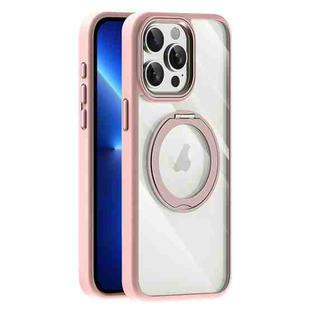 For iPhone 13 Pro Max Transparent MagSafe Magnetic Holder Phone Case(Pink)