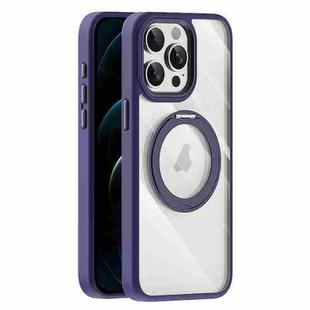 For iPhone 12 Pro Max Transparent MagSafe Magnetic Holder Phone Case(Purple)