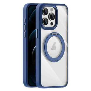 For iPhone 12 Pro Max Transparent MagSafe Magnetic Holder Phone Case(Dark Blue)