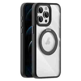 For iPhone 12 Pro Transparent MagSafe Magnetic Holder Phone Case(Black)