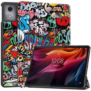 For Lenovo Tab K11 Plus Custer Painted 3-Fold Holder Leather Smart Tablet Case(Graffiti)