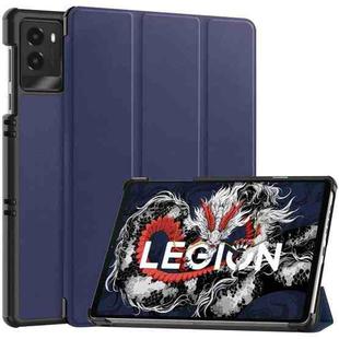 For Lenovo Legion Y700 2025 Custer Texture 3-Fold Holder Leather Smart Tablet Case(Dark Blue)