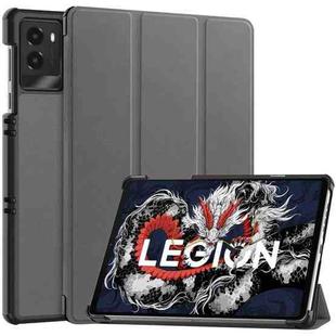 For Lenovo Legion Y700 2025 Custer Texture 3-Fold Holder Leather Smart Tablet Case(Gray)
