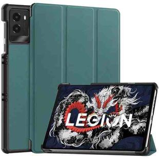 For Lenovo Legion Y700 2025 Custer Texture 3-Fold Holder Leather Smart Tablet Case(Dark Green)