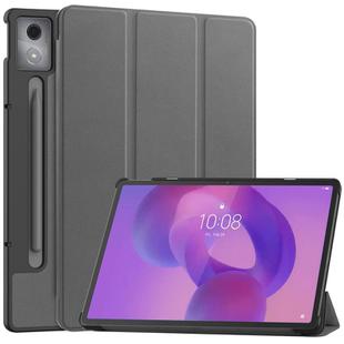 For Lenovo Idea Tab Pro Custer Texture 3-Fold Holder Leather Smart Tablet Case(Gray)