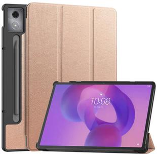 For Lenovo Idea Tab Pro Custer Texture 3-Fold Holder Leather Smart Tablet Case(Rose Gold)