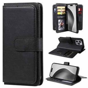 For iPhone 16 Pro Max Multi-Function Wallet 10 Card Slots Leather Phone Case(Black)