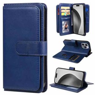 For iPhone 16 Pro Max Multi-Function Wallet 10 Card Slots Leather Phone Case(Dark Blue)