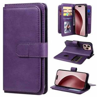 For iPhone 16 Pro Multi-Function Wallet 10 Card Slots Leather Phone Case(Violet)