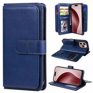 For iPhone 16 Pro Multi-Function Wallet 10 Card Slots Leather Phone Case(Dark Blue)