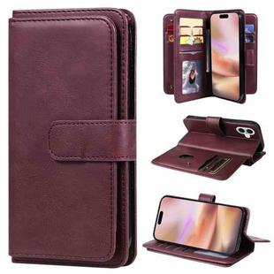 For iPhone 16 Plus Multi-Function Wallet 10 Card Slots Leather Phone Case(Claret)