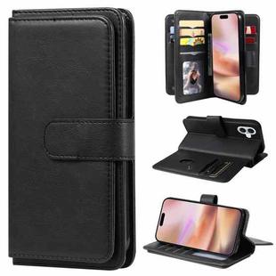 For iPhone 16 Plus Multi-Function Wallet 10 Card Slots Leather Phone Case(Black)