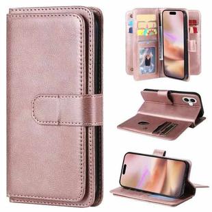 For iPhone 16 Plus Multi-Function Wallet 10 Card Slots Leather Phone Case(Rose Gold)